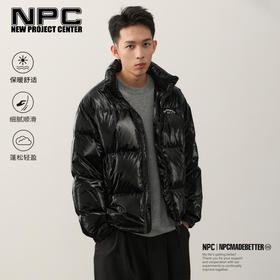 NPC潮牌字母logo刺绣90%白鸭绒立领面包羽绒服男亮面夹克NP49DJ04