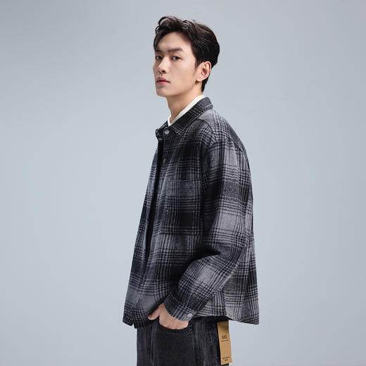 GXG男装25秋季时尚撞色棋盘格纹复古简约工装通勤男式翻领夹克K&C 商品图3