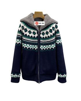 女款费尔岛提花羊毛针织毛衣外套la017