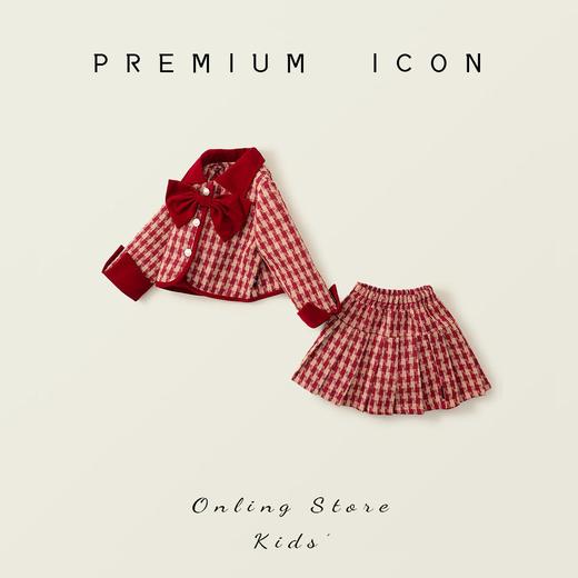 Hania2026年新年 女童夹棉加厚小香风套装冬季中小童红色千鸟格拜年服两件套90-140★ 商品图2