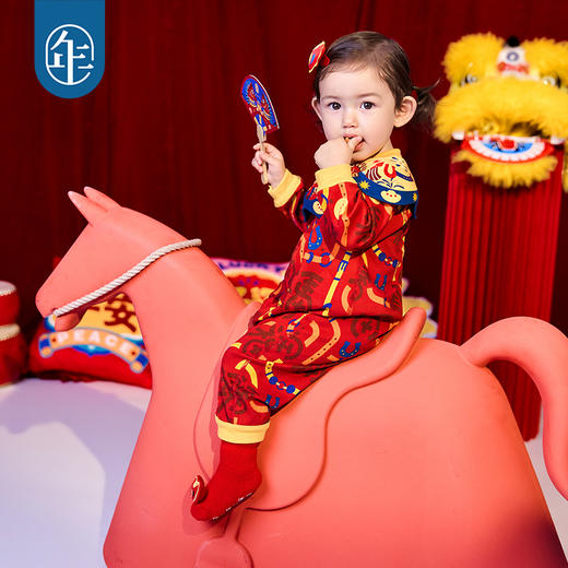 年衣婴童哈衣爬服冬款宝宝男女童连体衣中式新年马上有福哈衣 商品图3