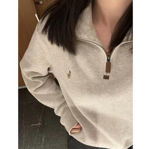 D121550彩标小马刺绣纯色半拉链针织卫衣男女同款 商品图5