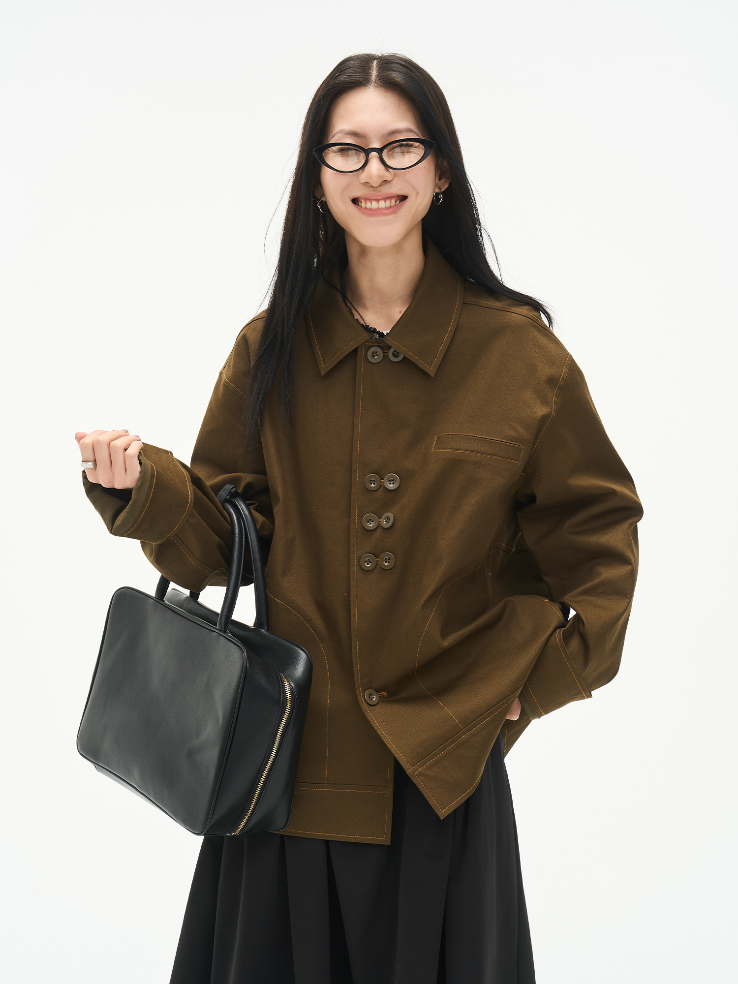 【一口价不退换 买六免一】ANTIOFF 280g斜纹工装面料双排扣撞色明线工艺外套