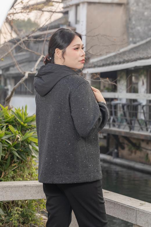 一周发货【满天星羊毛混纺卫衣】加绒连帽亮片，可机洗，亮片手工缝纫固定不易掉，简约款式，保暖细密短绒，慵懒百搭，宽松加厚，长袖套头款，穿脱方便，面料:5%羊毛12%锦纶12%晴纶3%氨纶68%聚酯纤维 商品图9
