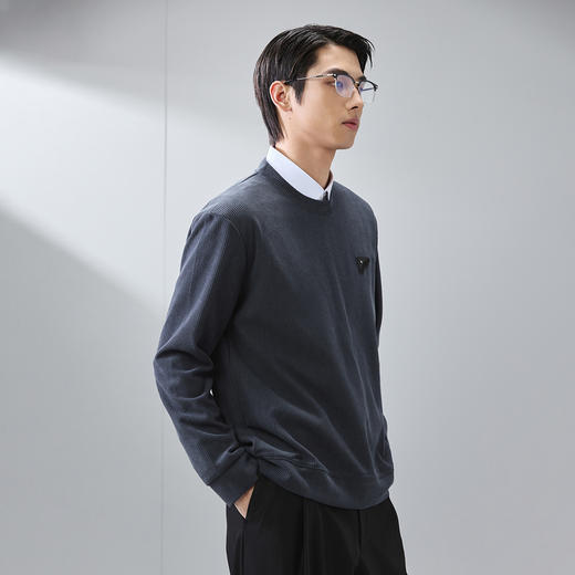 GXG男装【肌理面料】25春季简约纯色圆领休闲打底衫男式长袖卫衣K&C 商品图6