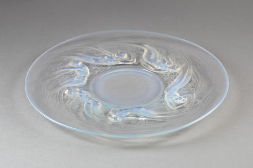 独角鹿西洋古董1921年法国顶级水晶工坊莱俪LALIQUE设计出品「ONDINES 水之精灵」主题浅蓝色欧泊水晶盘 商品图2