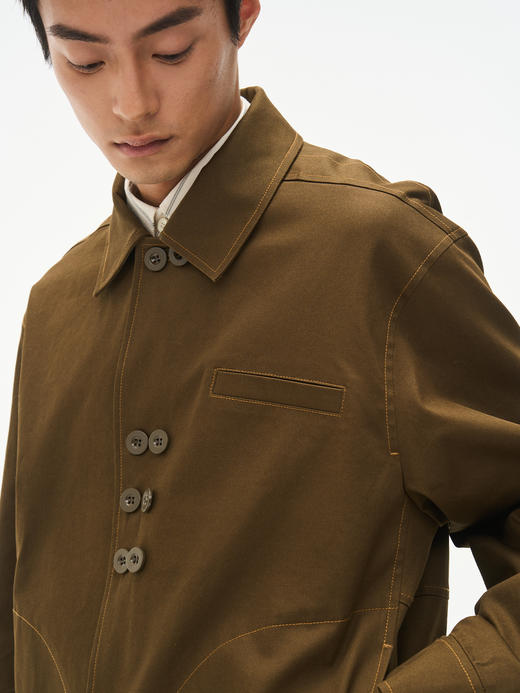 【一口价不退换 买六免一】ANTIOFF 280g斜纹工装面料双排扣撞色明线工艺外套 商品图3