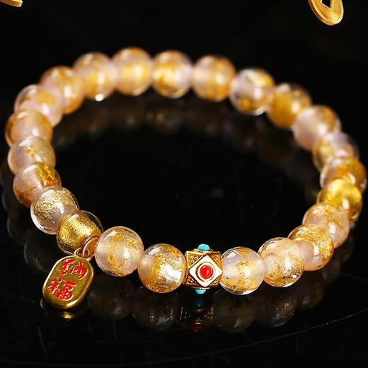 丁摩 金箔香灰琉璃手链女吉祥物手串故宫新款5ZF-4676 商品图3