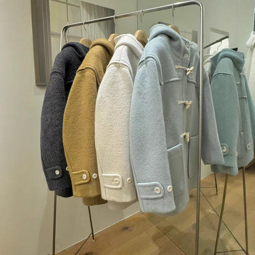 韩国theable同款！2025冬季新款百搭连帽牛角扣大衣毛厚呢外套！ 商品图0