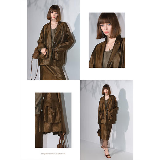 COCOBELLA奢感珠光轻奢人丝西装秋立体口袋松弛感西服外套SI3027-2 商品图0