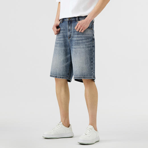 GXG男装25夏季时尚猫须休闲百搭薄款直筒男式牛仔五分短裤K&C 商品图1