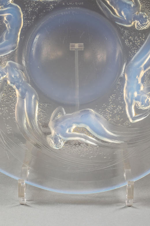 独角鹿西洋古董1921年法国顶级水晶工坊莱俪LALIQUE设计出品「ONDINES 水之精灵」主题浅蓝色欧泊水晶盘 商品图7