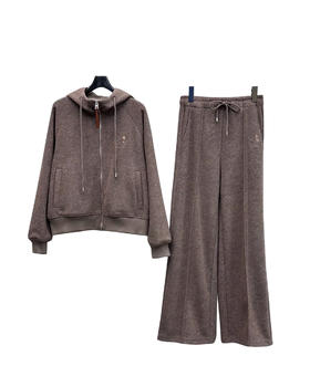 女款连帽外套阔腿直筒长裤套装zh014