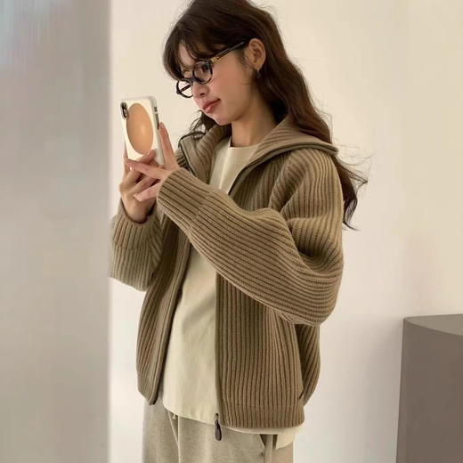 韩代同款！EGG东大门新款翻领拉链羊毛针织开衫长袖毛衣女外套！ 商品图1