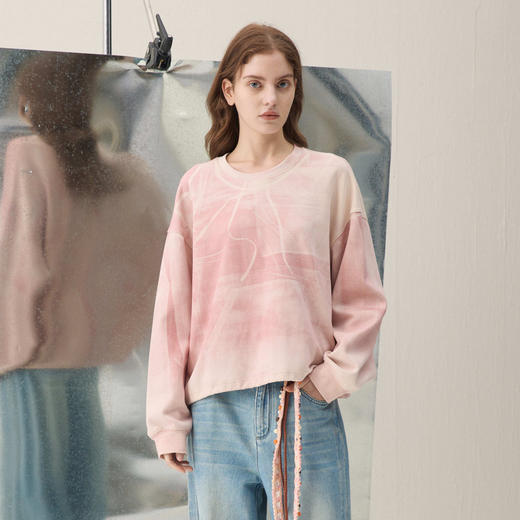 谜底圆领卫衣长袖2026年春季新品樱花粉印花亲肤柔软女261MV0258 商品图0