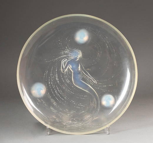 独角鹿西洋古董1920年法国顶级水晶工坊莱俪LALIQUE设计出品「SIRENE 美人鱼」主题欧泊水晶三足盘 商品图0