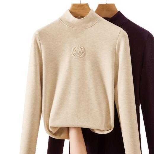 丁摩 新款玫瑰花打底衫女秋冬内搭含羊毛蚕丝加绒加厚保暖中领上衣5ZF-976 商品图4