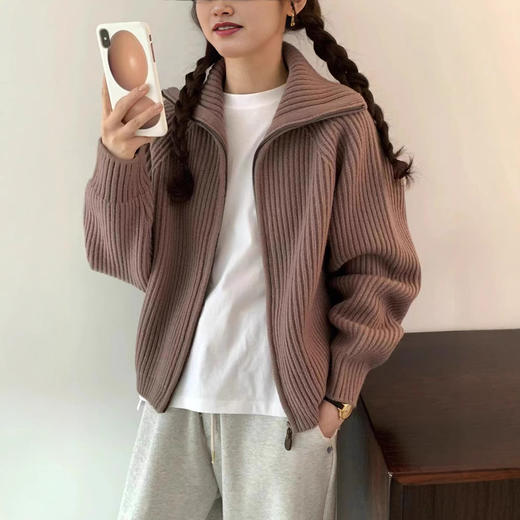 韩代同款！EGG东大门新款翻领拉链羊毛针织开衫长袖毛衣女外套！ 商品图2