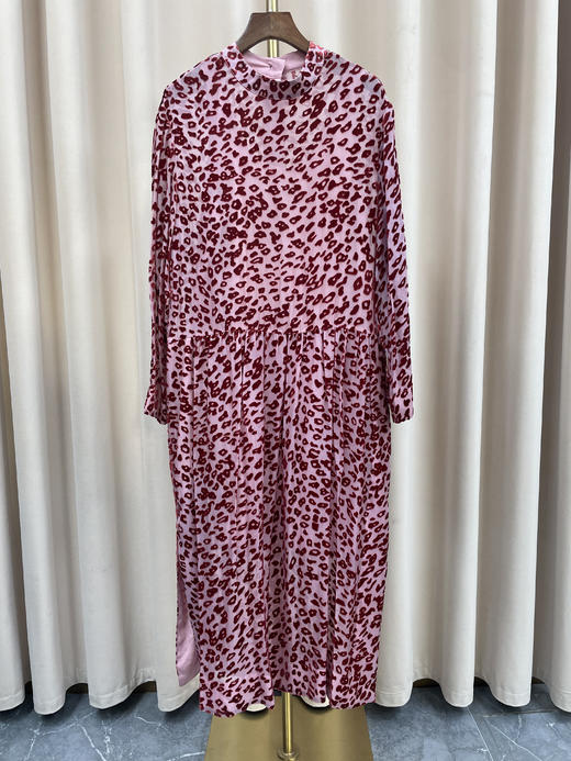 「断码清仓」粉紫半高领复古港风气质长袖豹纹裙 L码 ZFYY183 商品图0
