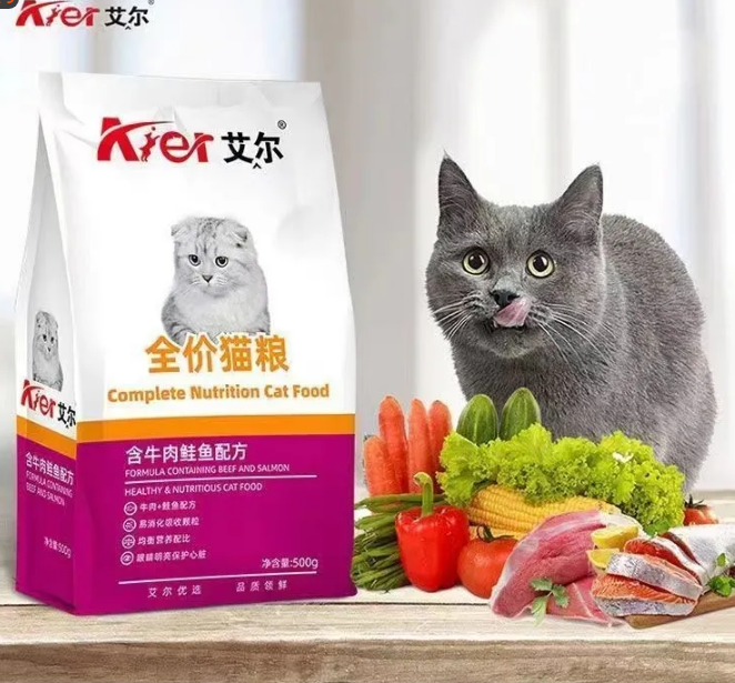 艾尔全价全猫种通用猫粮含牛肉鲑鱼配方500g/袋