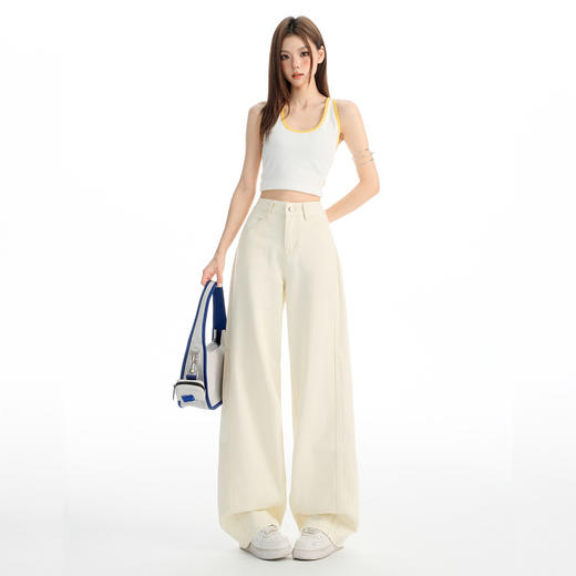 【加绒加厚】罗蒙牛仔裤秋冬款女士纯棉阔腿裤子百搭时尚休闲裤子 商品图1