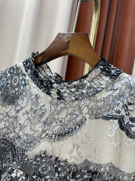 「断码清仓」黑白水墨印花真丝长袖连衣裙 XL码 ZFYY206 商品图2