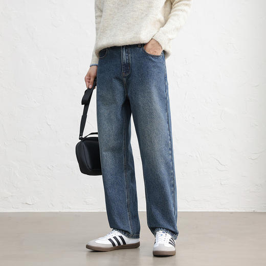 GXG男装25秋季简约复古舒适有型日常通勤直筒休闲男式牛仔长裤子K&C 商品图1