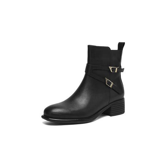 【预售5天】新款圆头皮带扣中跟马丁靴新款厚底软黑色英伦风粗跟骑士靴A37-108A 商品图3