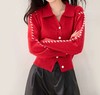 D121586法式红色设计感翻领针织开衫女2025新款新年软糯毛衣上衣 商品缩略图10