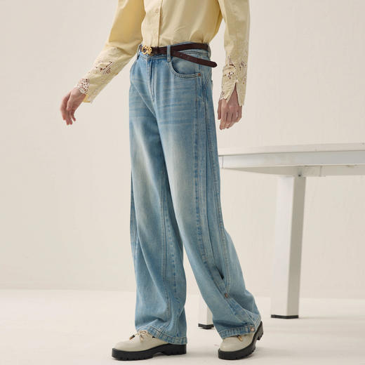 谜底直筒牛仔裤长裤2026年春季新品下脚扣位两穿复古女261MJ0222 商品图1