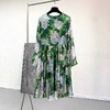 「断码清仓」植物花卉艺术感收腰长袖真丝仙女裙 L码 ZFYY187 商品缩略图0