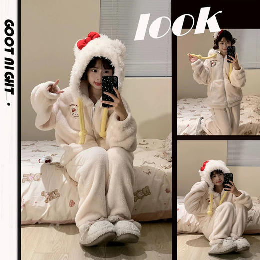 【俏墨甜美HelloKitty睡衣套装】奶呼呼的💕穿上不想脱下来🥰可可爱爱的款式 🤩妥妥的戳中了审美‼ ✔ 看到就被狠狠种草 套装穿着很方便 家人们加绒睡衣都准备好了吗‼-MMTYS 商品图1