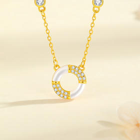 winy 金曜圆满项链 S925 银镀金 贝壳圆环镶合成立方氧化锆 温柔气质锁骨链女