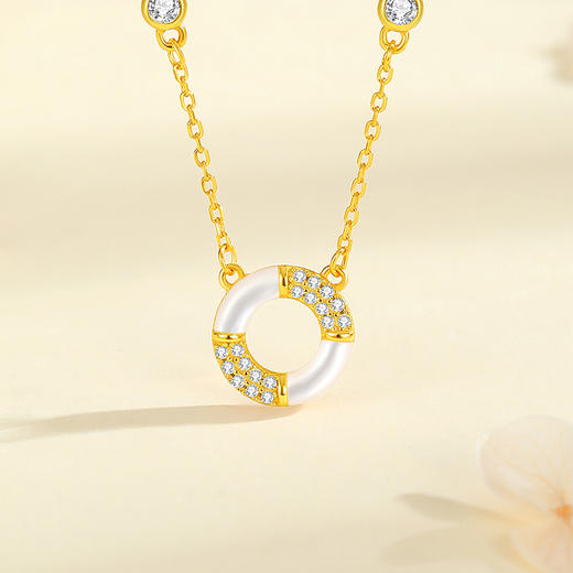 winy 金曜圆满项链 S925 银镀金 贝壳圆环镶合成立方氧化锆 温柔气质锁骨链女 商品图0