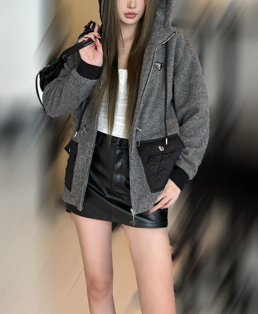 女款连帽拼接毛呢外套hu020 商品图3