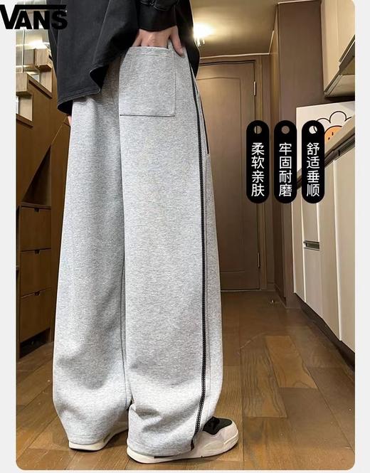 D121573男女同款松紧腰侧边字母加绒加厚奥粒绒百搭休闲裤卫裤 商品图3