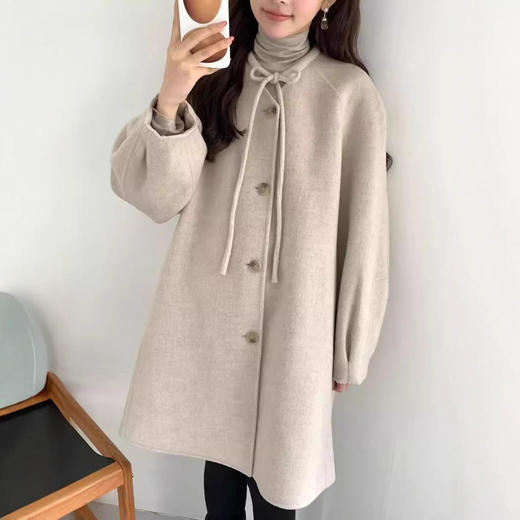 EGG韩国同款！2025冬季小香风圆领蝴蝶结毛呢大衣女双面羊绒外套！ 商品图2