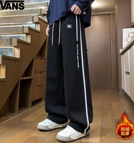 D121573男女同款松紧腰侧边字母加绒加厚奥粒绒百搭休闲裤卫裤 商品图1