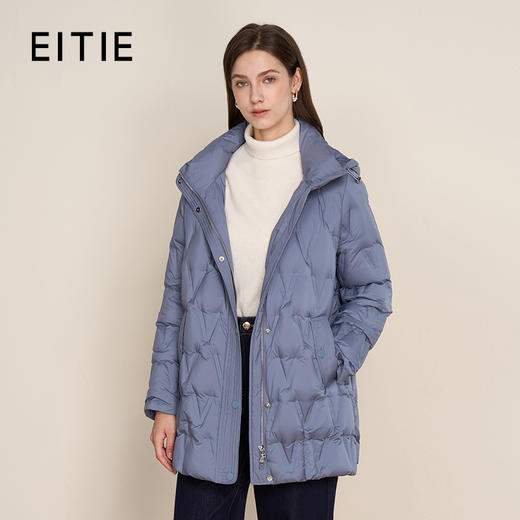 EITIE爱特爱直筒版型宽松中长款侧面微开叉设计时尚简约羽绒服8411102 商品图0