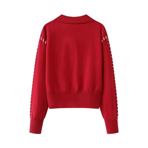 D121586法式红色设计感翻领针织开衫女2025新款新年软糯毛衣上衣 商品图1