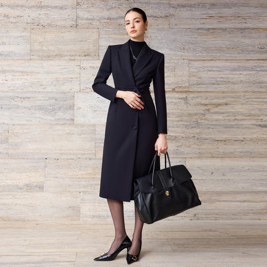IWY/轻熟简约风黑色毛呢大衣女秋冬中长款收腰职业气质通勤外套C2571-B 商品图2