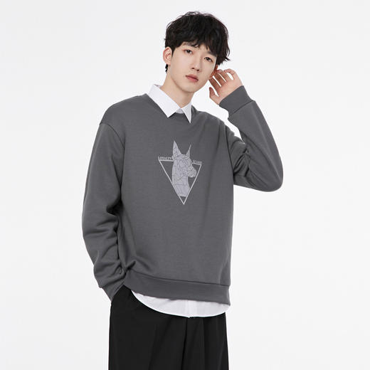 GXG男装秋季冬季卡通动物印花男士百搭圆领加绒卫衣K&C 商品图1