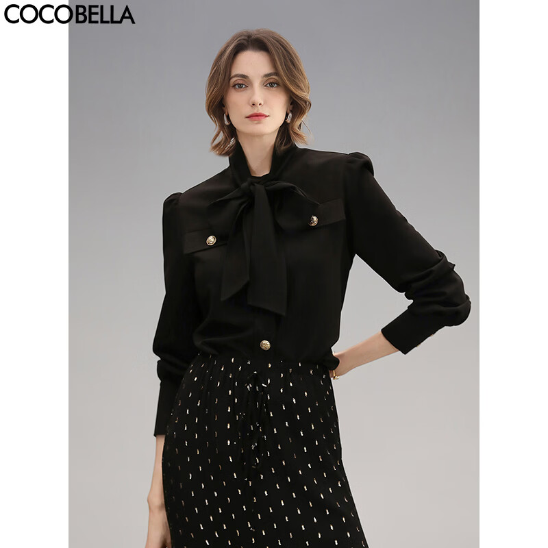 COCOBELLA优雅气质蝴蝶结飘带衬衫女秋冬干练通勤长袖衬衣SR52