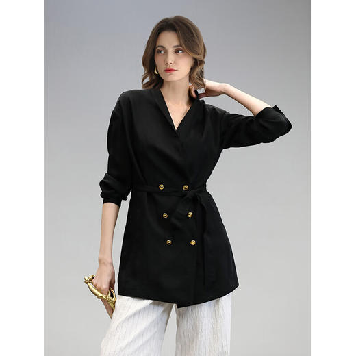 COCOBELLA静奢风商务通勤西装外套女中长款西服附腰带SC7019 商品图1