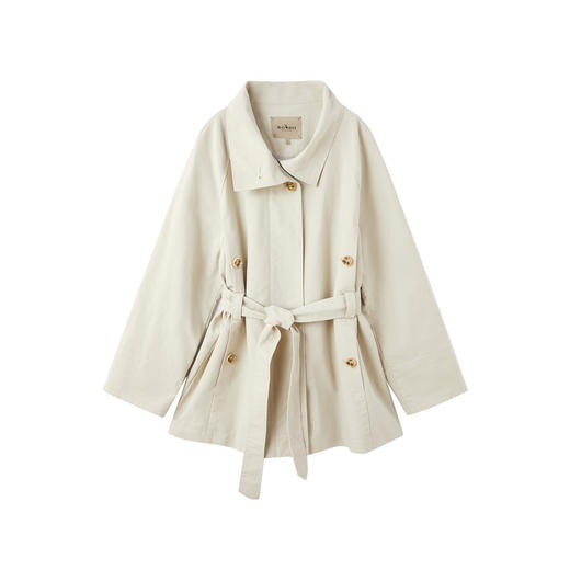 谜底廓形风衣长袖2026春季新品插肩袖撞色拼接长外套女261ME0032 商品图4