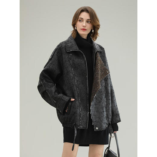 COCOBELLA高级休闲风爆裂纹PU皮衣外套冬保暖机车夹克PU3006 商品图1