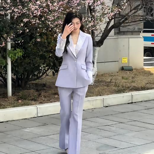 法小曼*子珍/紫色新中式套装时尚播音主持人西装缎领国风年会职业装高级FYCP035 商品图3