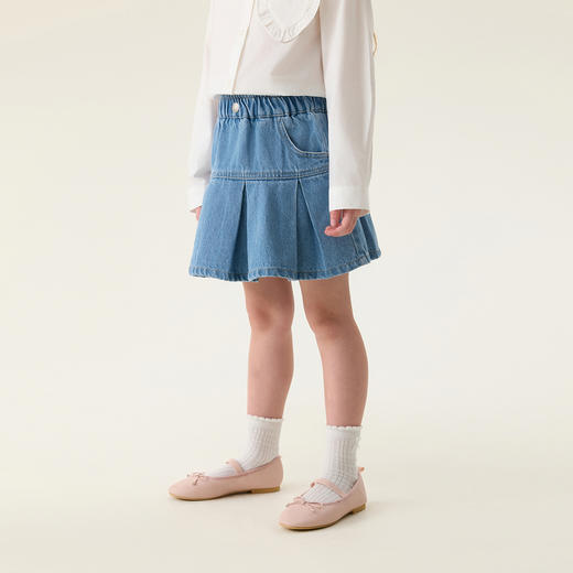 马克珍妮甜酷女孩女童牛仔百褶裙 宝宝裙子半身裙春装新款560152 商品图2