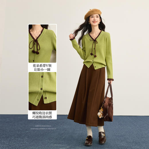 【12/17新品】熙世界甜美风系带V领毛衣开衫女长袖多巴胺针织上衣2025秋冬新款 商品图2