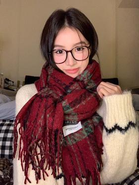 【YW】无忧购“礼物季”高级感新年圣诞复古格子流苏围巾女韩版秋冬保暖氛围感软糯披肩围脖W8416（截单后3-5天发货)